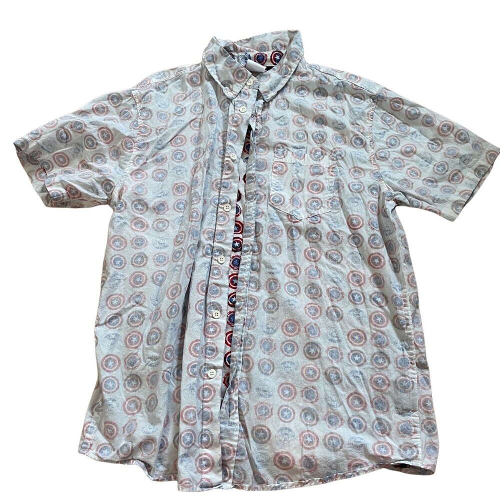 Marvel Captain America Shield Print Button-Down Shirt Size SM Mens